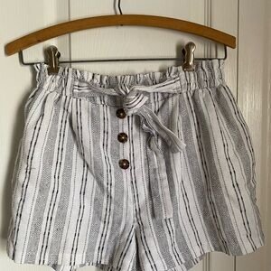 Sienna Sky High Waist Cotton Black White Striped Shorts L Coastal Boho Chic